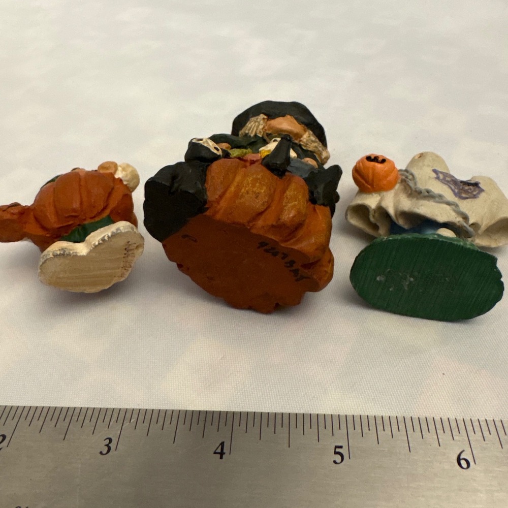 1990s Halloween Figurines Witch Ghost Pumpkin Boy Fall Decorations Set of 3 - Picture 8 of 10
